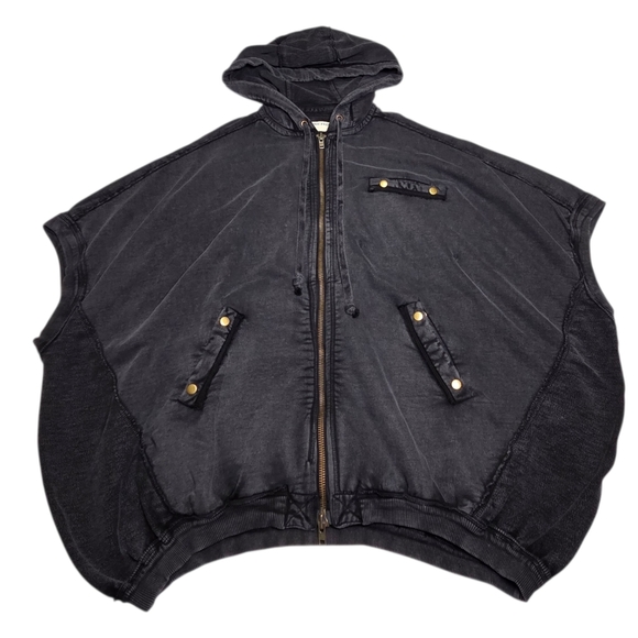 We The Free What’s Next Hooded Poncho Vest Washed Black Oversized Medium NWT - Picture 4 of 16